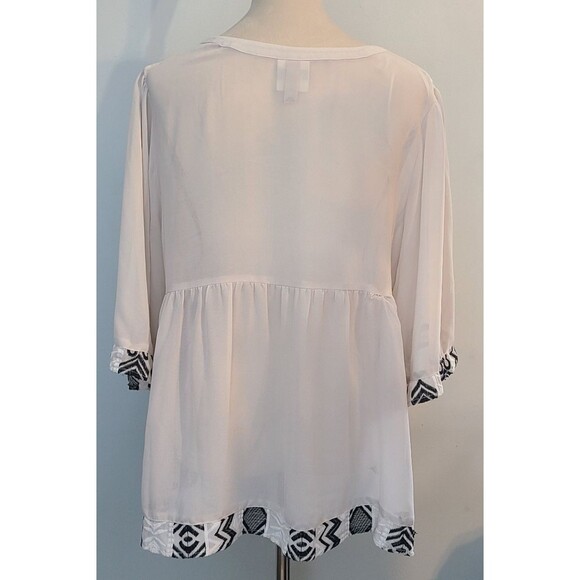 Knox Rose Womens XL Boho Embroidered Tribal Print Empire Waist Blouse Sheer - Picture 2 of 10